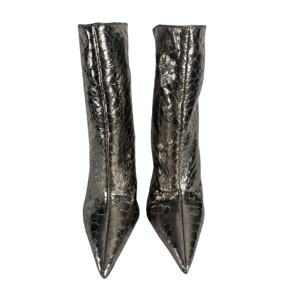 Schutz Loiva Bootie Size 5B in Prata Silver Metallic Snake Embossed 3" Heel NWOB - Picture 3 of 13